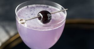 Boozy Aviation Cocktail Topped with Cherry