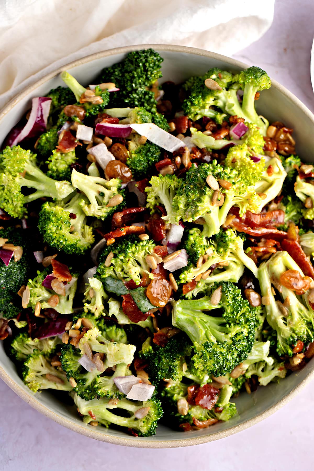 Homemade Broccoli Salad with Onions, Bacon and Nuts