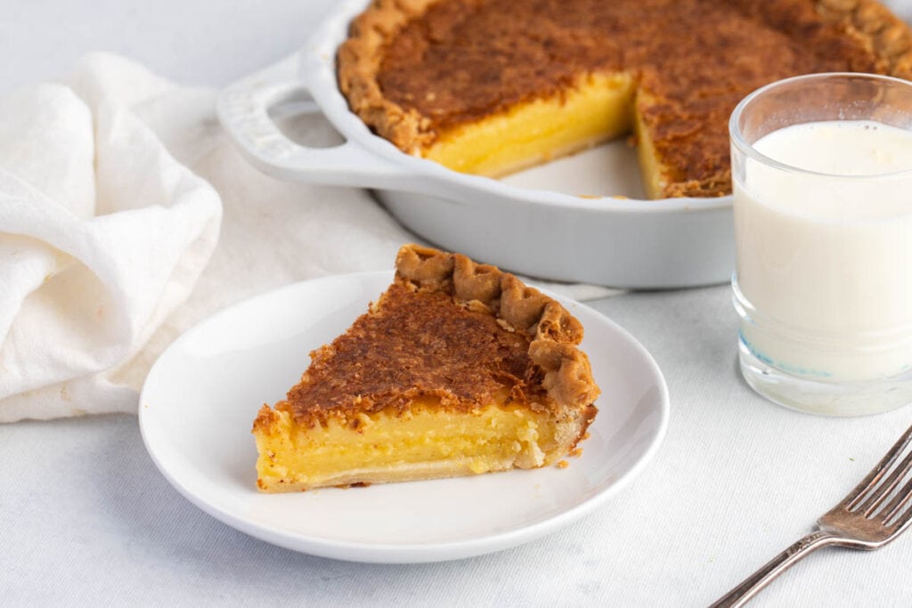 Homemade Chess Pie Served with Milk