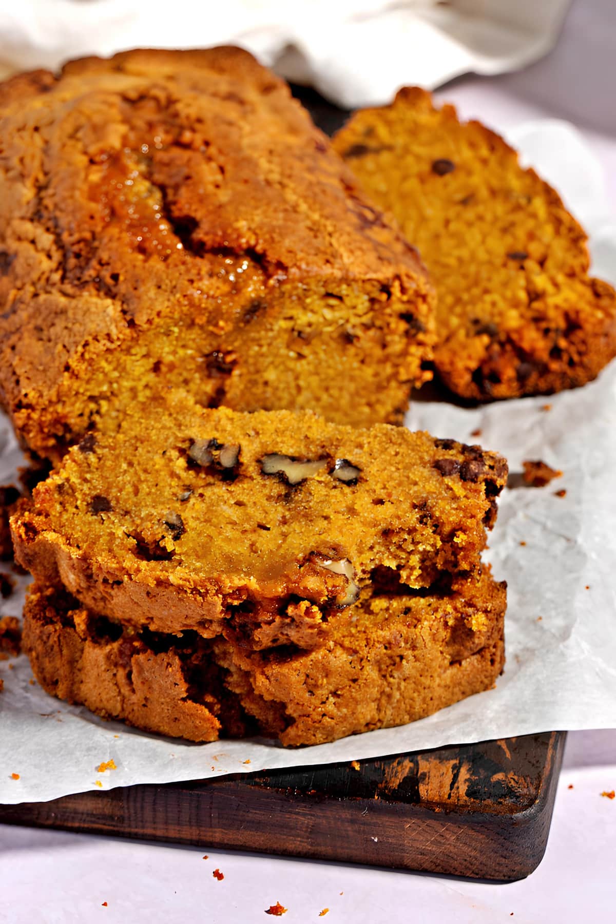 Homemade Delicious Chocolate Chip Pumpkin Bread with Nuts