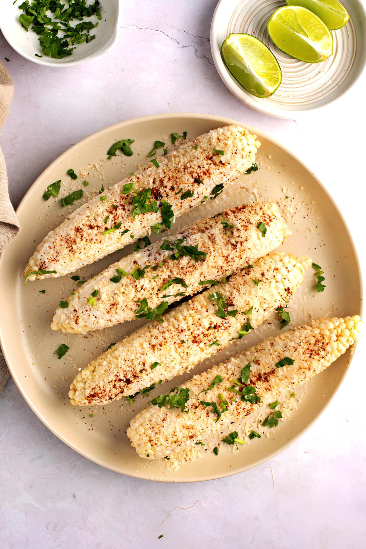 Homemade Mexican Street Corn with Spices, Cilantro and Lime