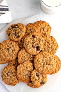 Homemade Oatmeal Raisin Cookies Served with Milk