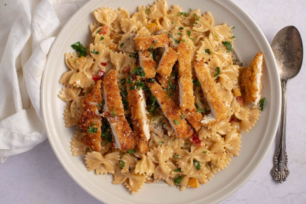 Homemade Flavorful Chicken Pasta on a Plate