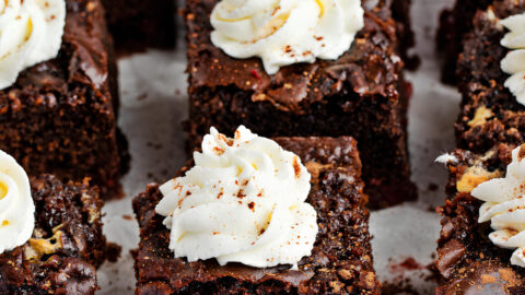 Homemade Decadent Chocolate Dream Cake with Cherry Pie Filling and Whipped Cream