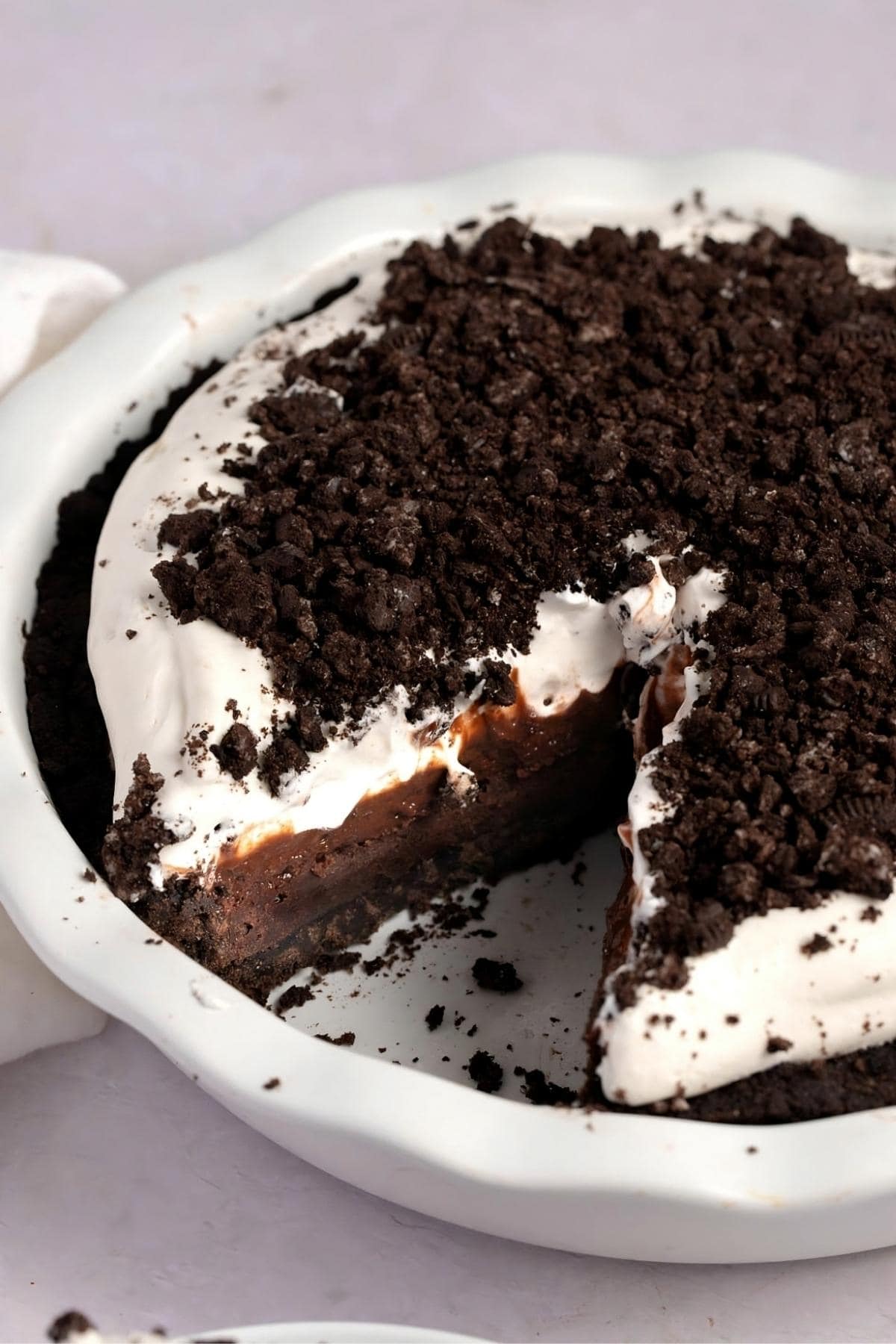 Mississippi Mud Pie with a slice taken out of it.