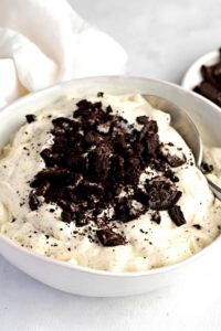 Oreo Fluff Topped with Crushed Oreos in a Bowl