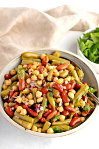 Savory Three Bean Salad with Chickpeas in a Bowl