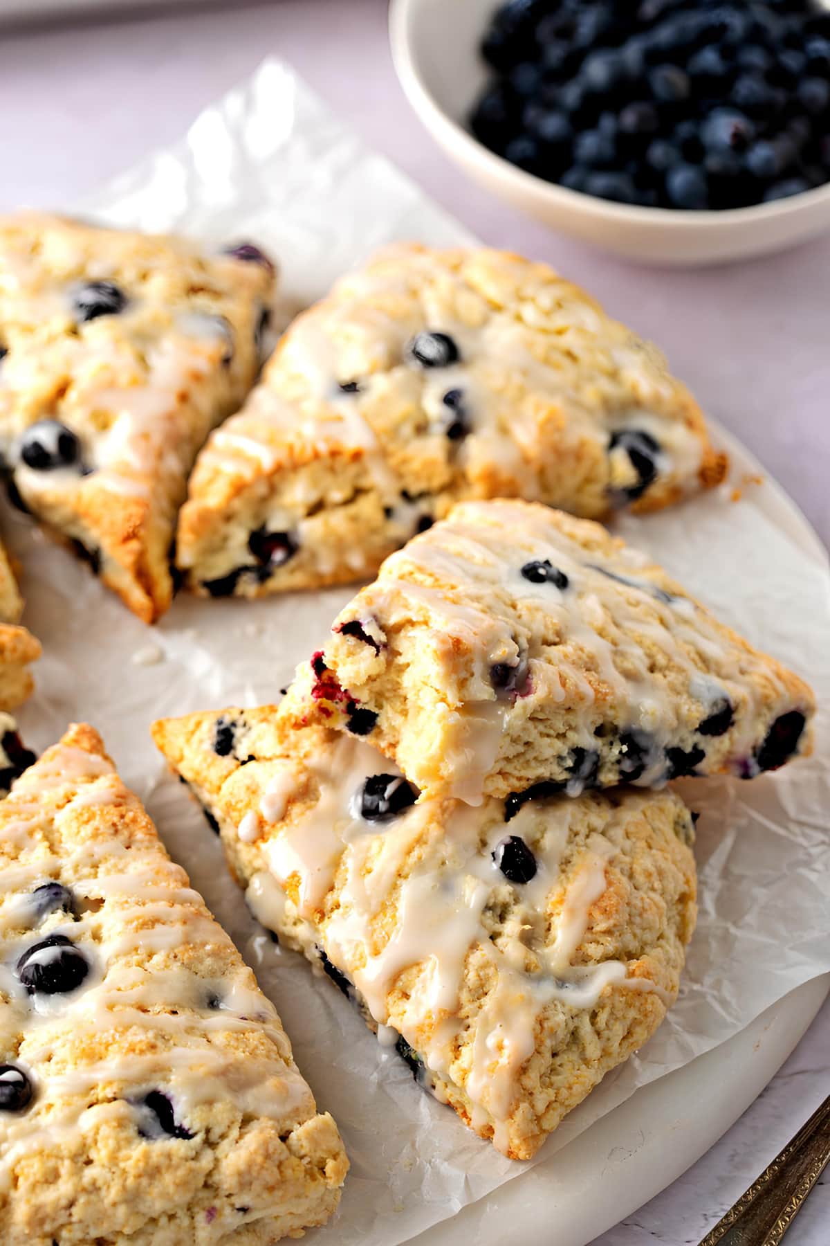 Sliced Blueberry Scones on a Parchment Paper