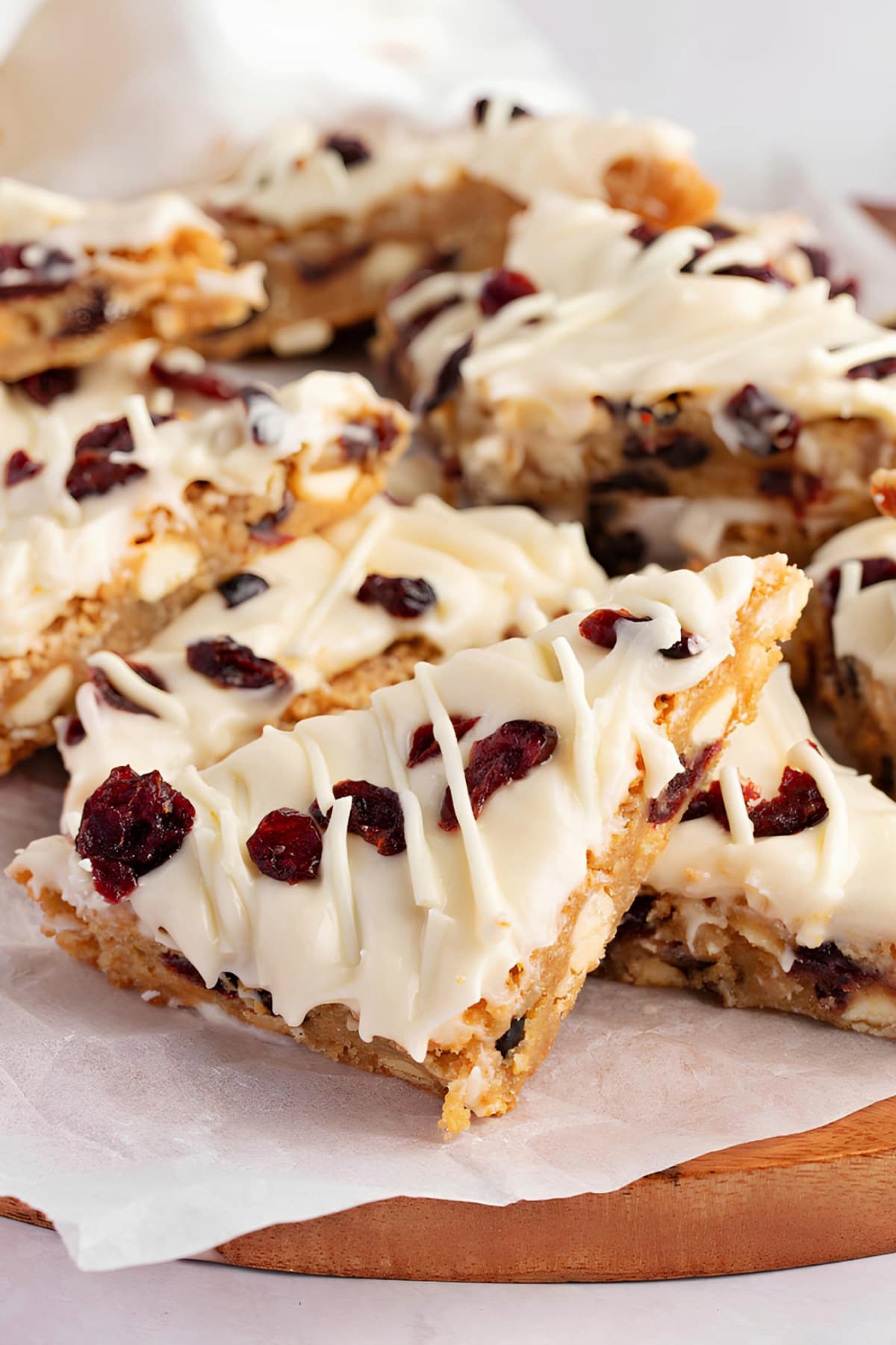 Triangle slices of cranberry bliss bars. 