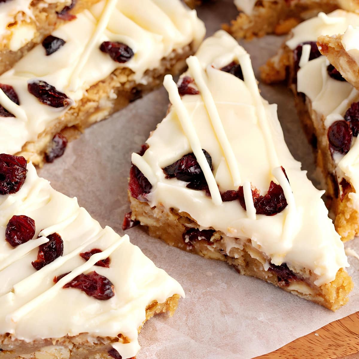 Cranberry Bliss Bars Drizzled With White Chocolate