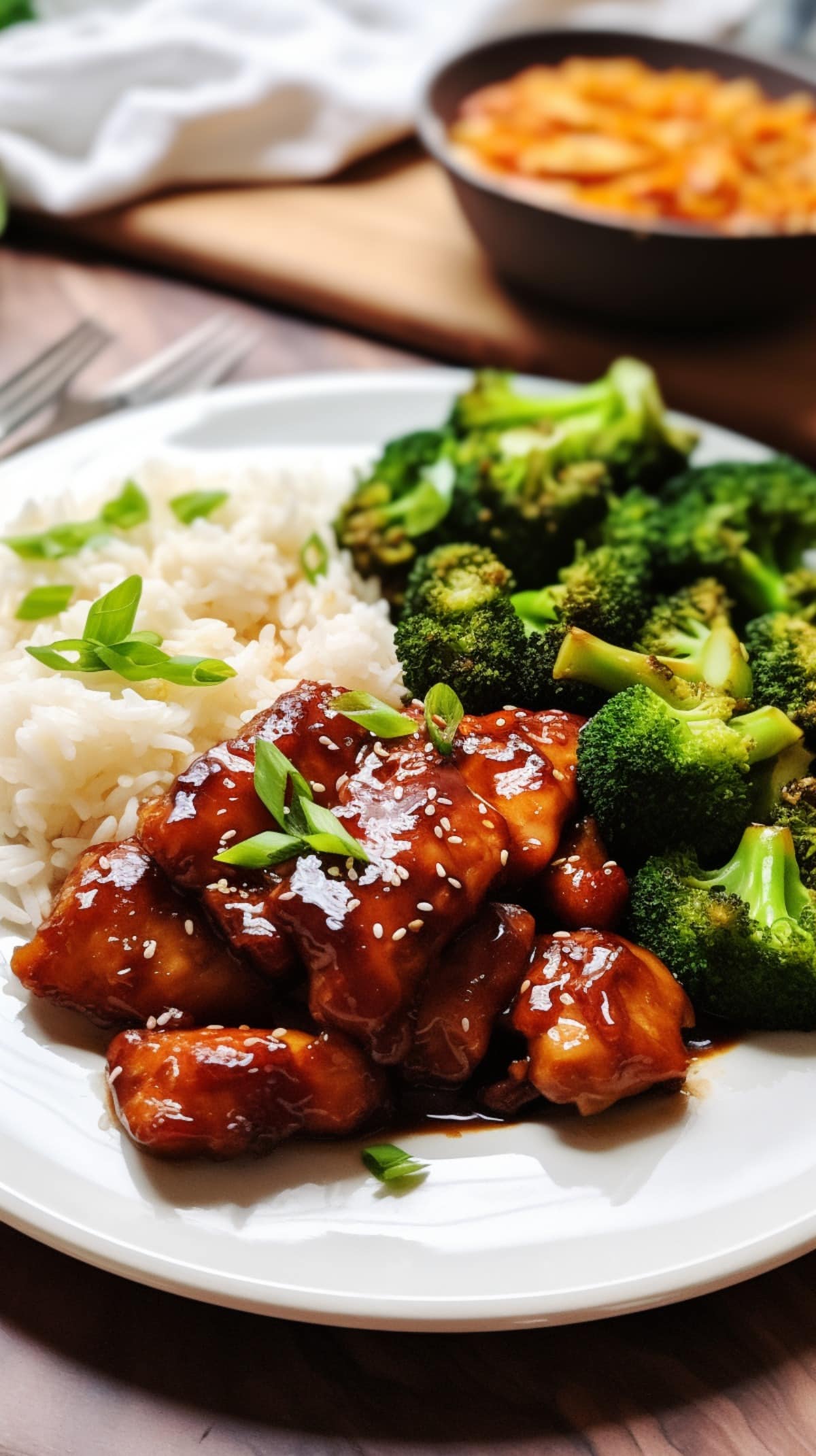 Slow Cooker Honey Garlic Chicken with rice and broccoli