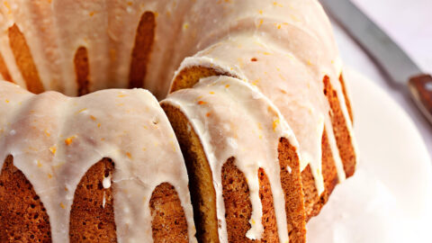 Sweet Potato Bundt Cake Served with a Glass of Milk