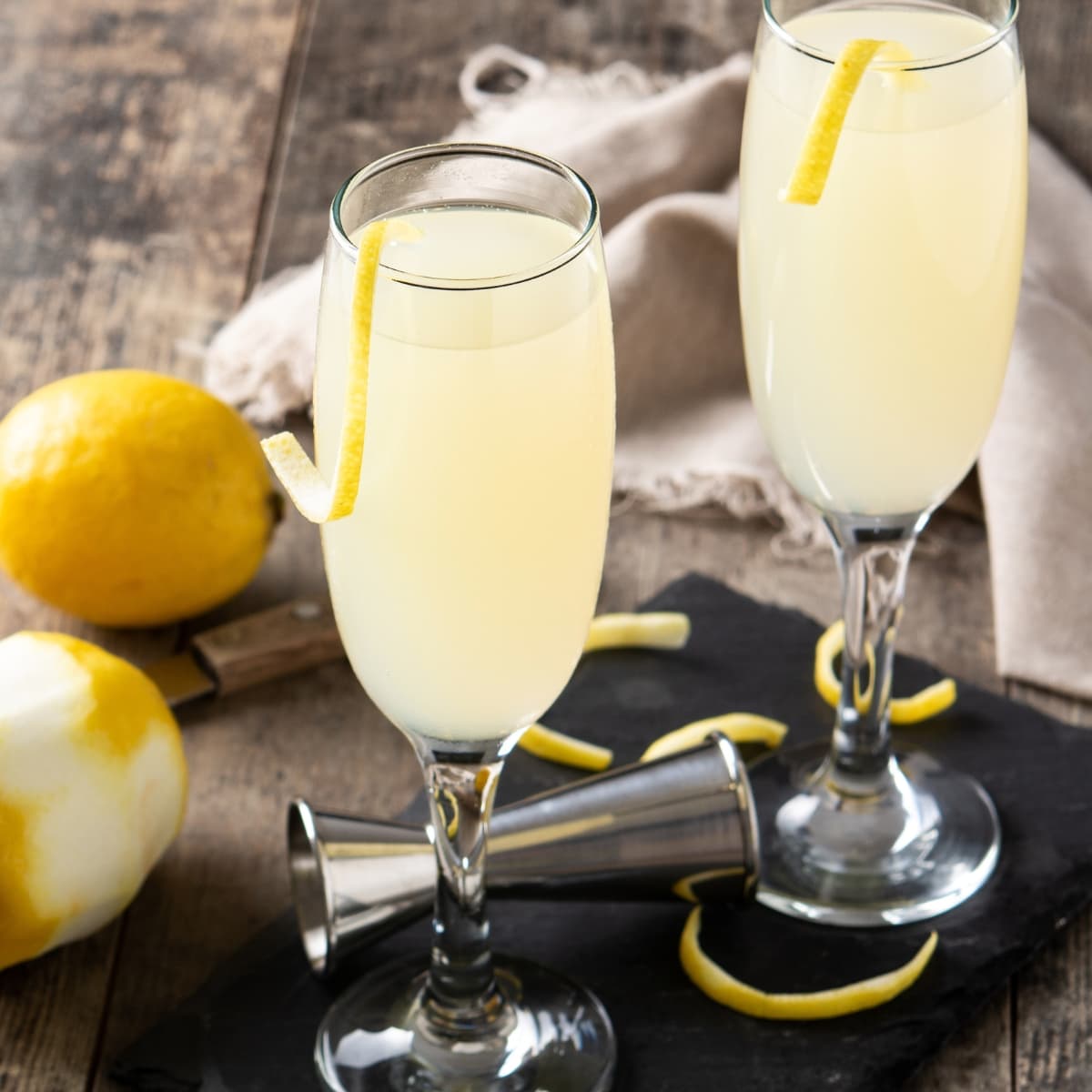 Two Glasses of Refreshing and Boozy French 75 Cocktails
