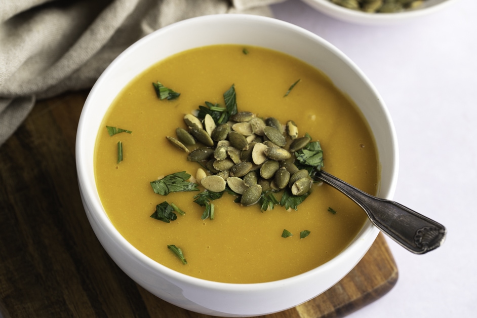 Warm Butternut Squash Soup with Seeds and Herbs