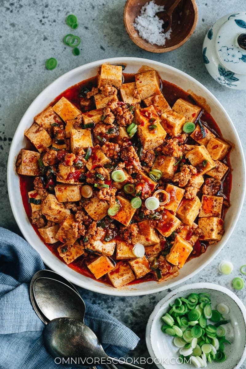 Authentic Mapo Tofu with Spices and Scallions