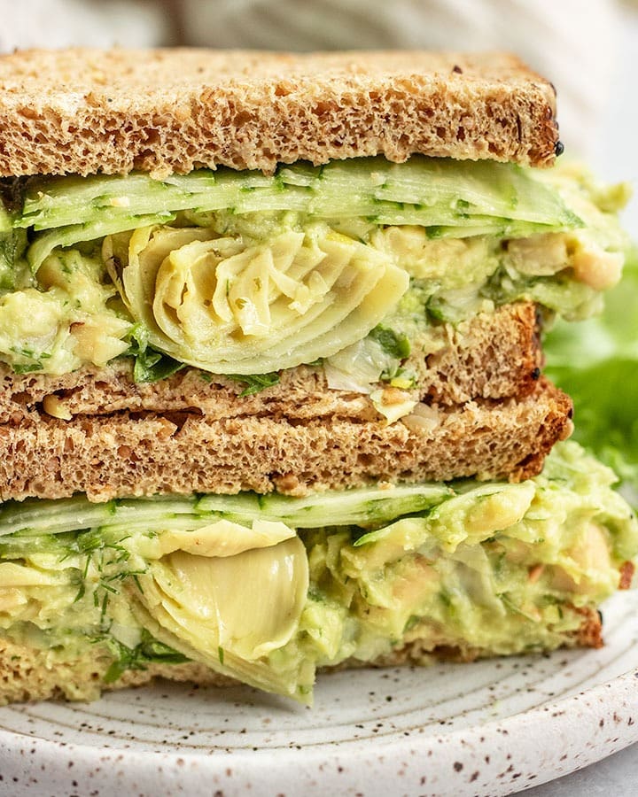 Homemade Avocado and White Bean Sandwich on a plate