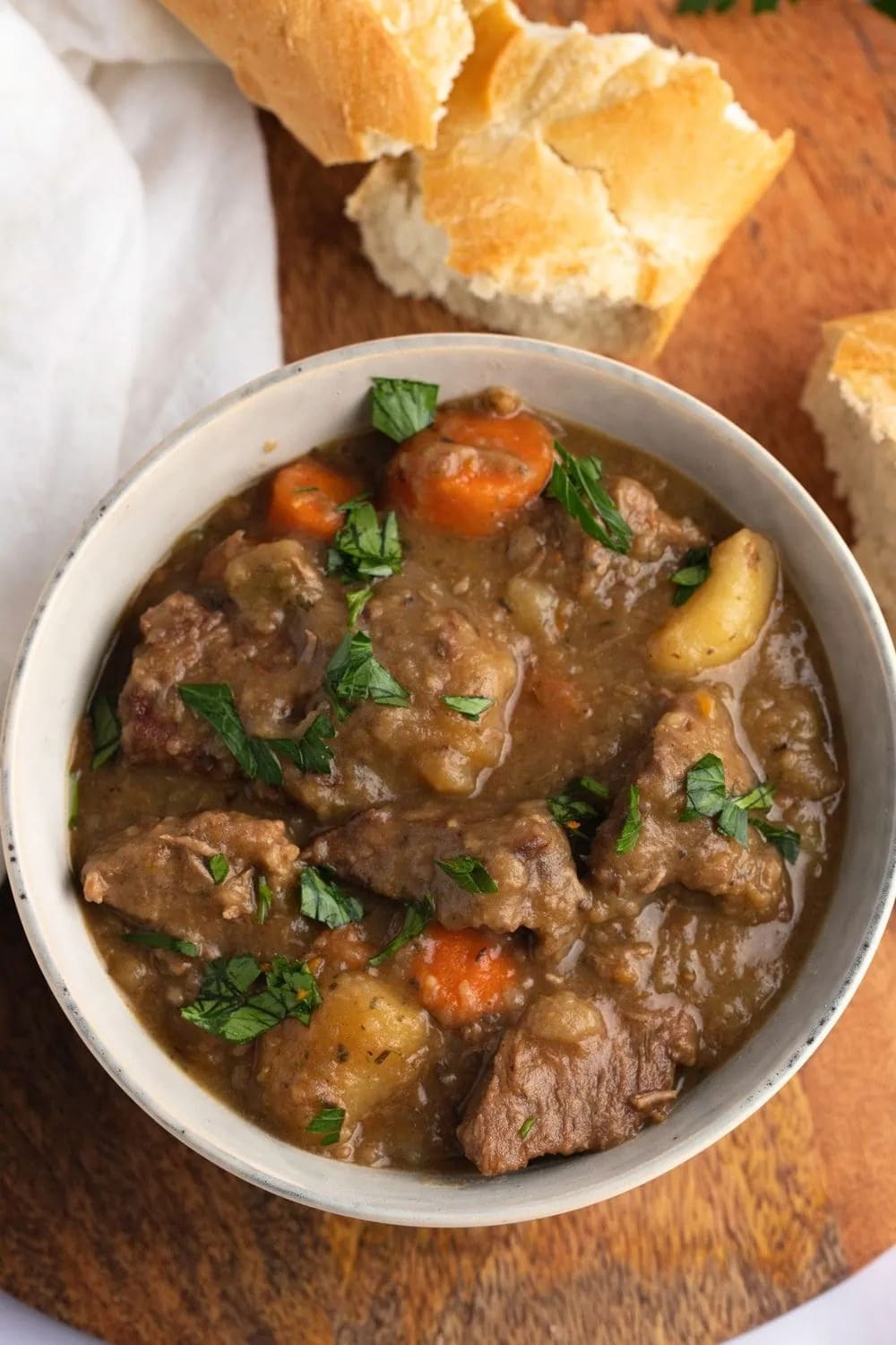 Beef Stew with Carrots and Potatoes Served with Bread