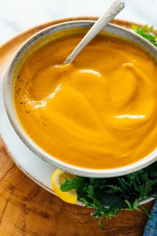 Creamy Roasted Carrot Soup in a Bowl
