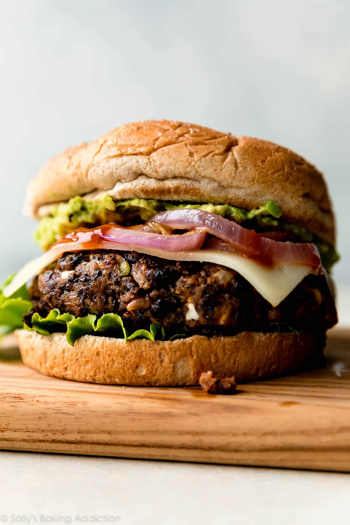 Black Bean Burger with Cheese, Onions and Guacamole
