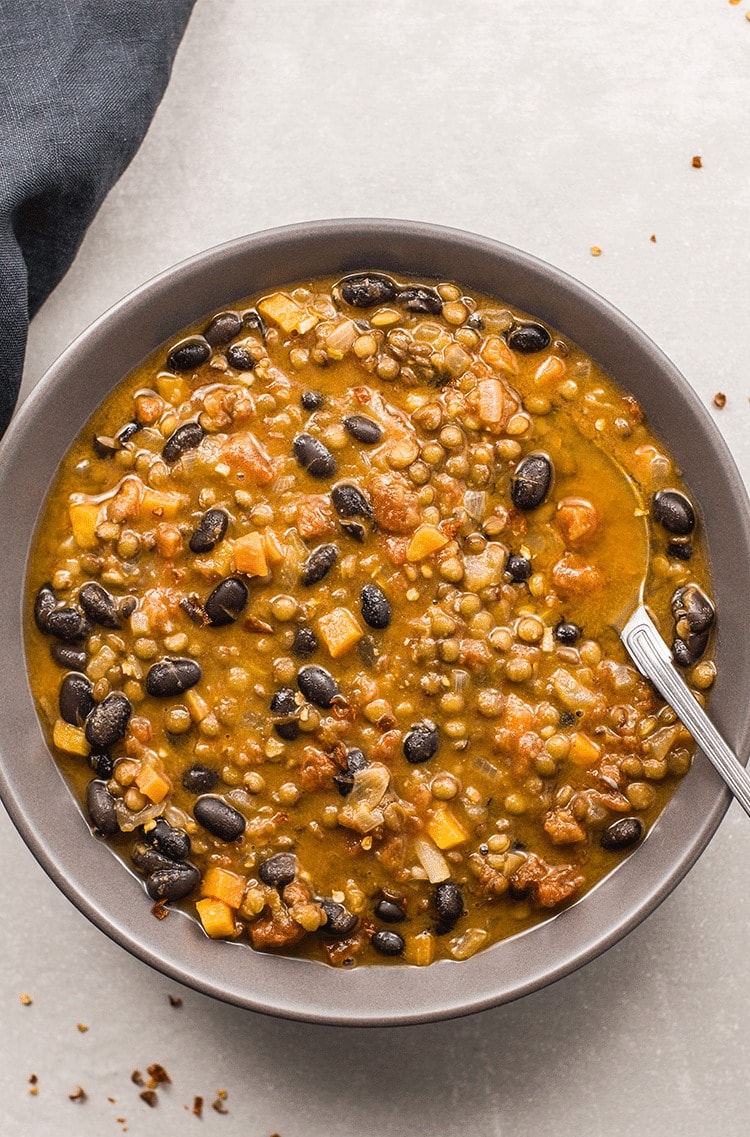 Bowl of Black Bean and Lentil Soup