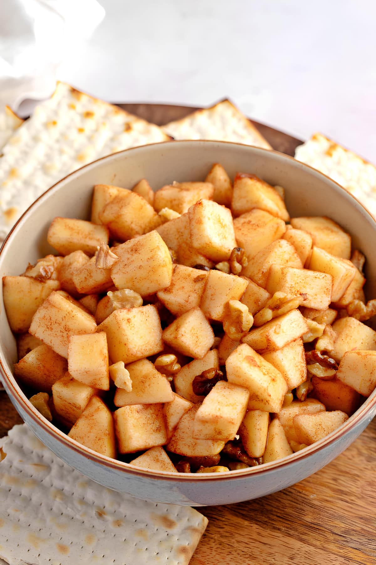 Bowl of Apple Charoset with Matzo Crackers