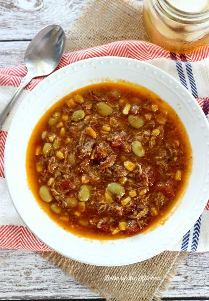 Homemade Brunswick Stew with smoke pulled pork and lima beans