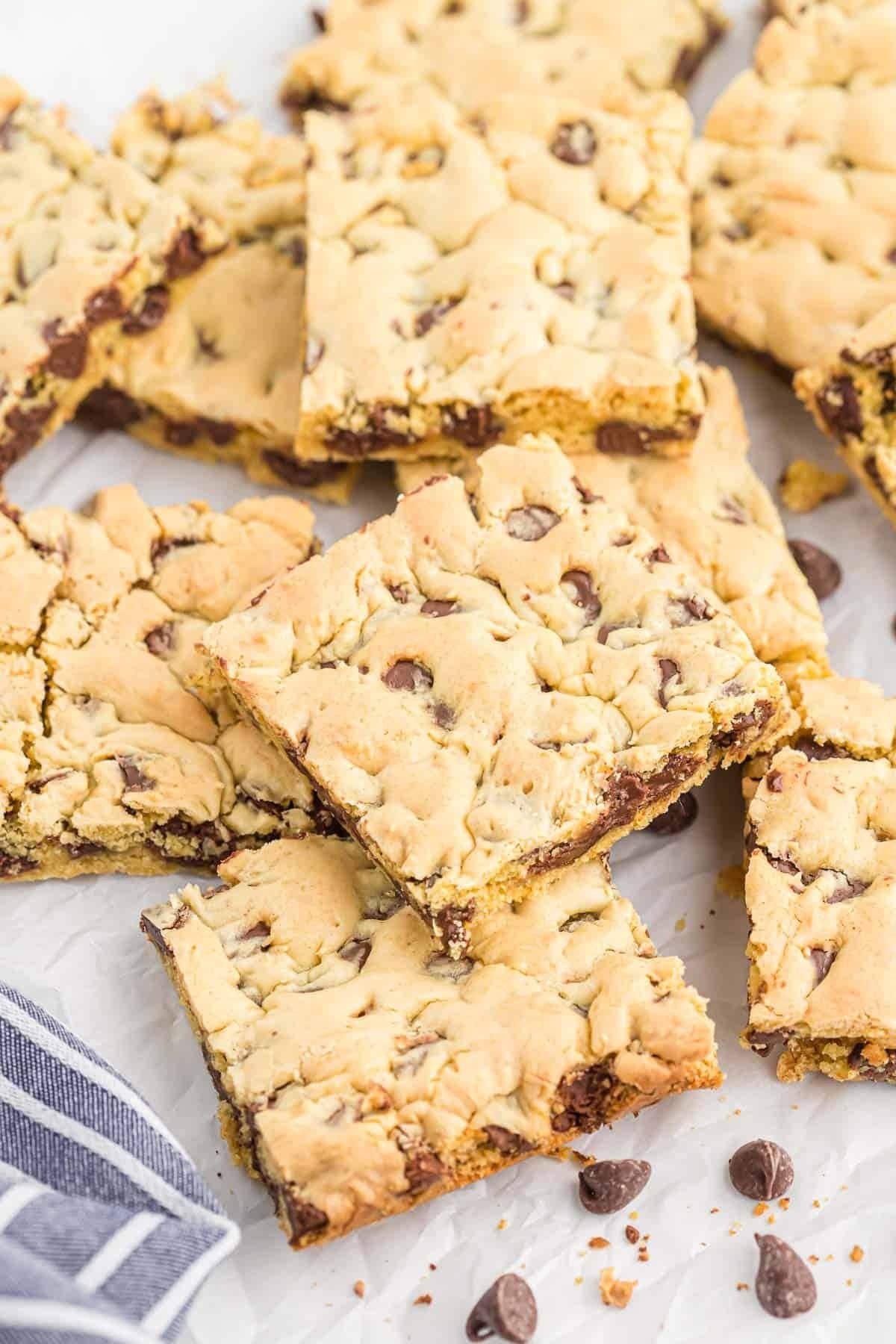 Cake Mix Cookie Bars filled with chocolate chips 