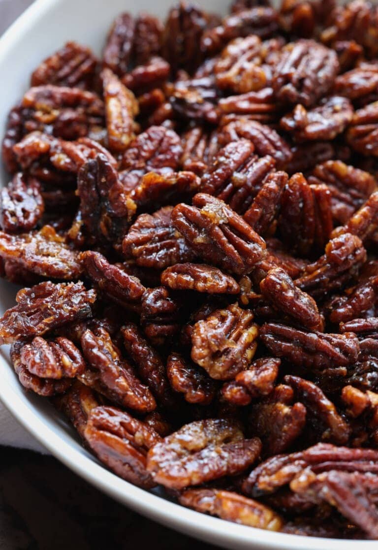 Bunch of Candied Pecans on a plate