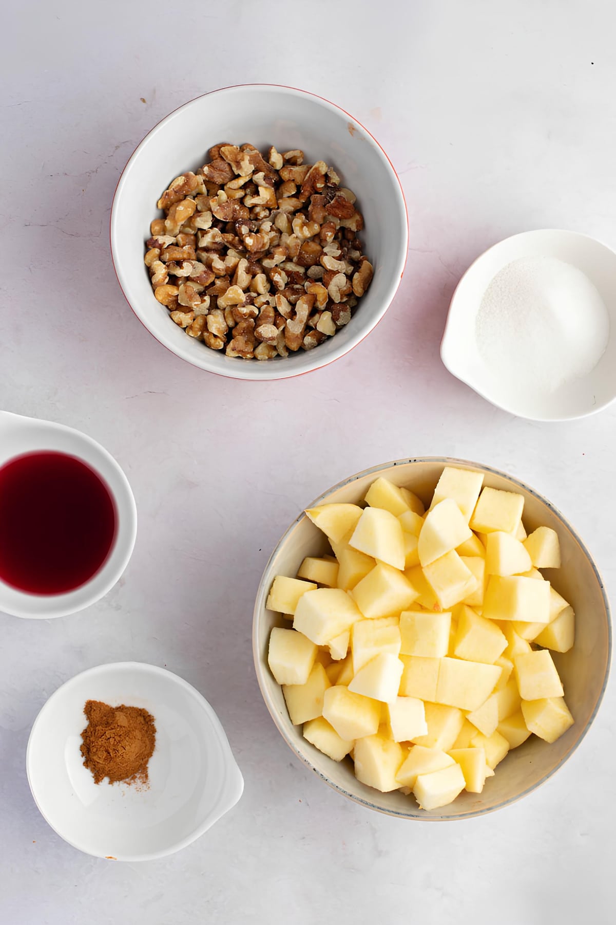 Charoset Ingredients - Apples, Walnuts, Sugar, Cinnamon and Red Wine