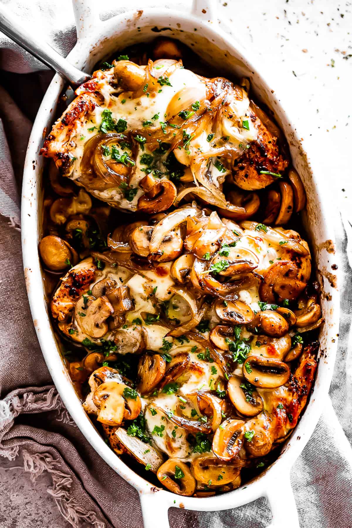 Cheesy Baked Chicken with Mushrooms and Herbs