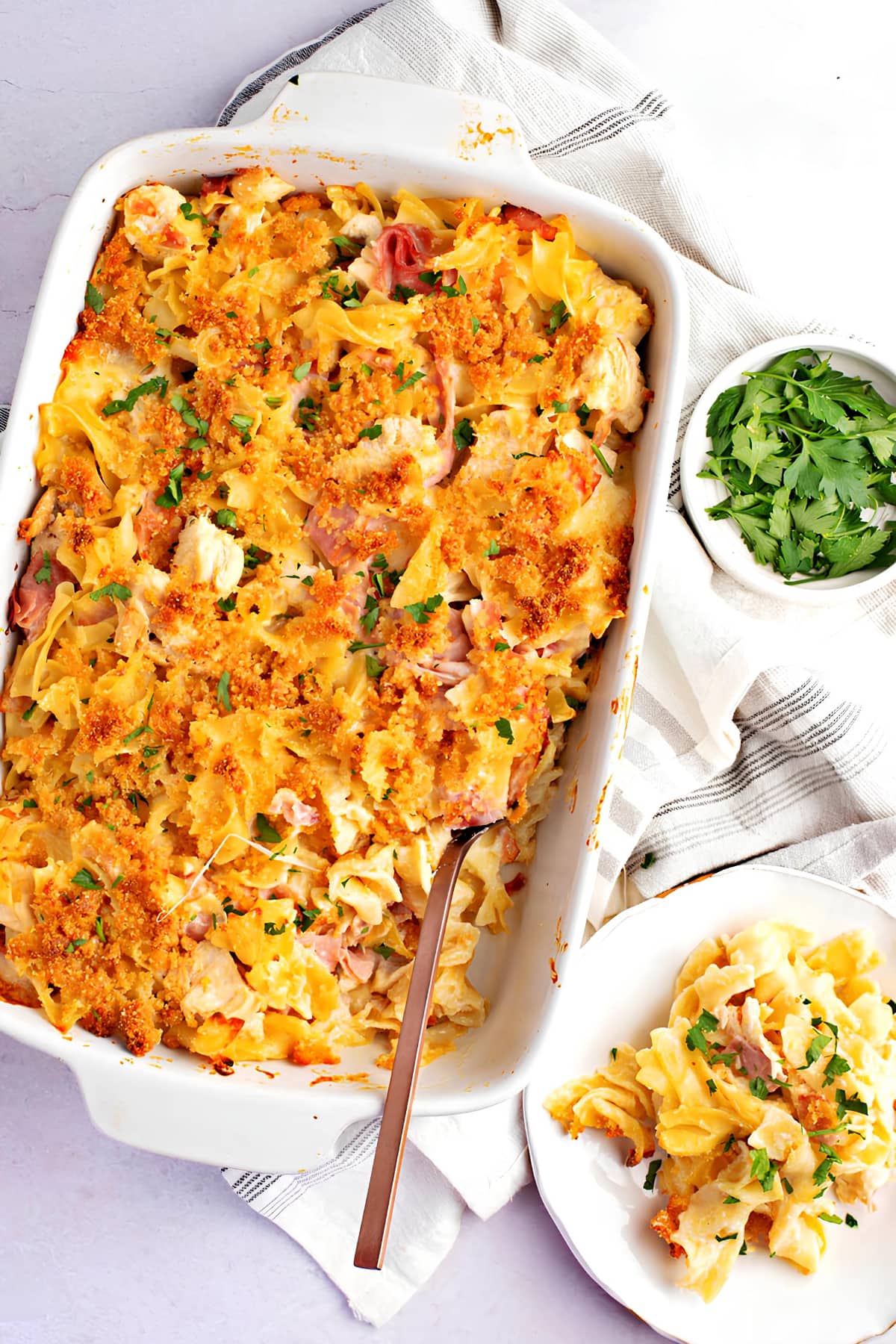chicken cordon blue casserole with pasta and cheese