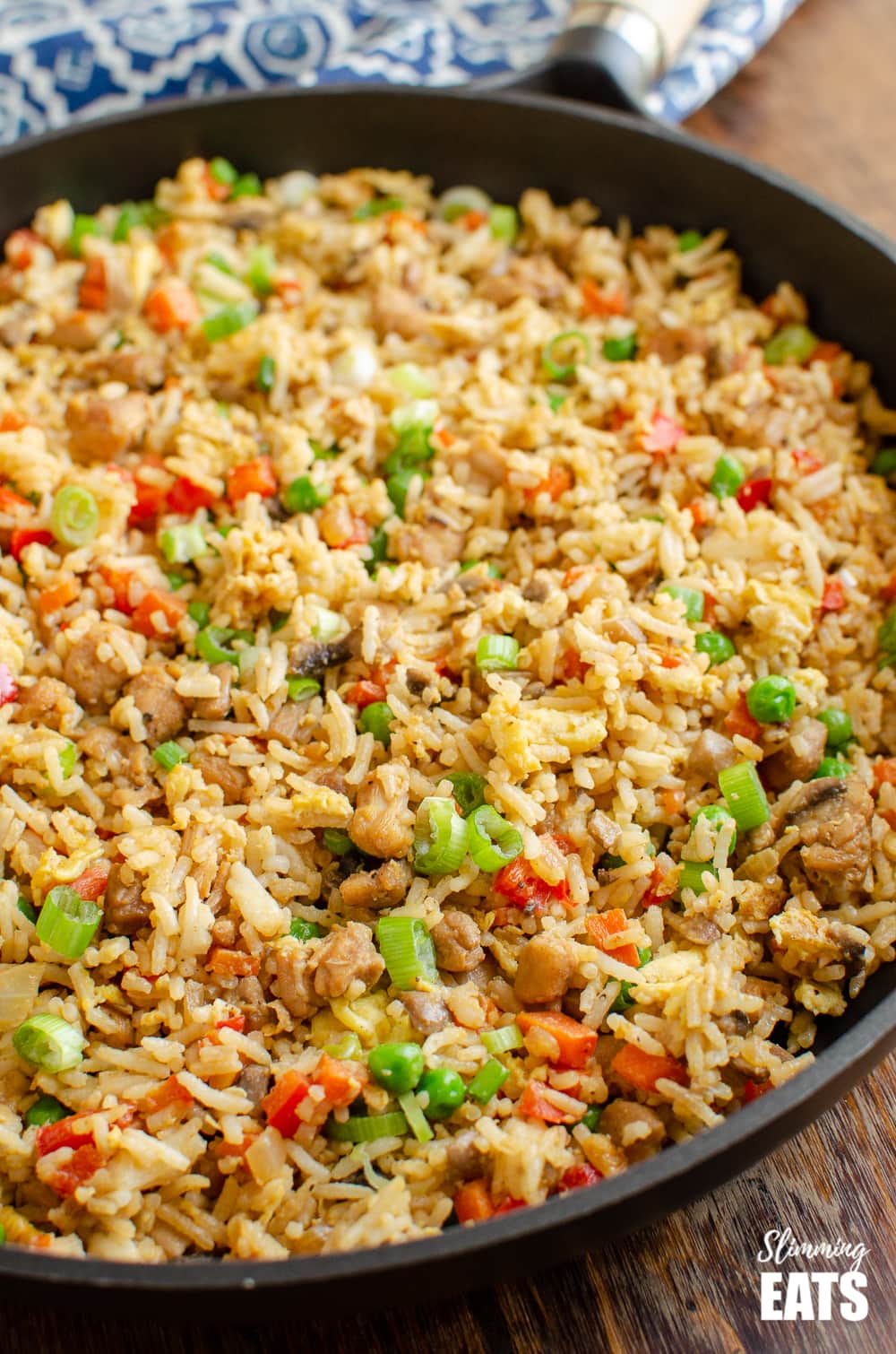 Skinny Chicken Fried Rice with Peas, Green Onions and Carrots