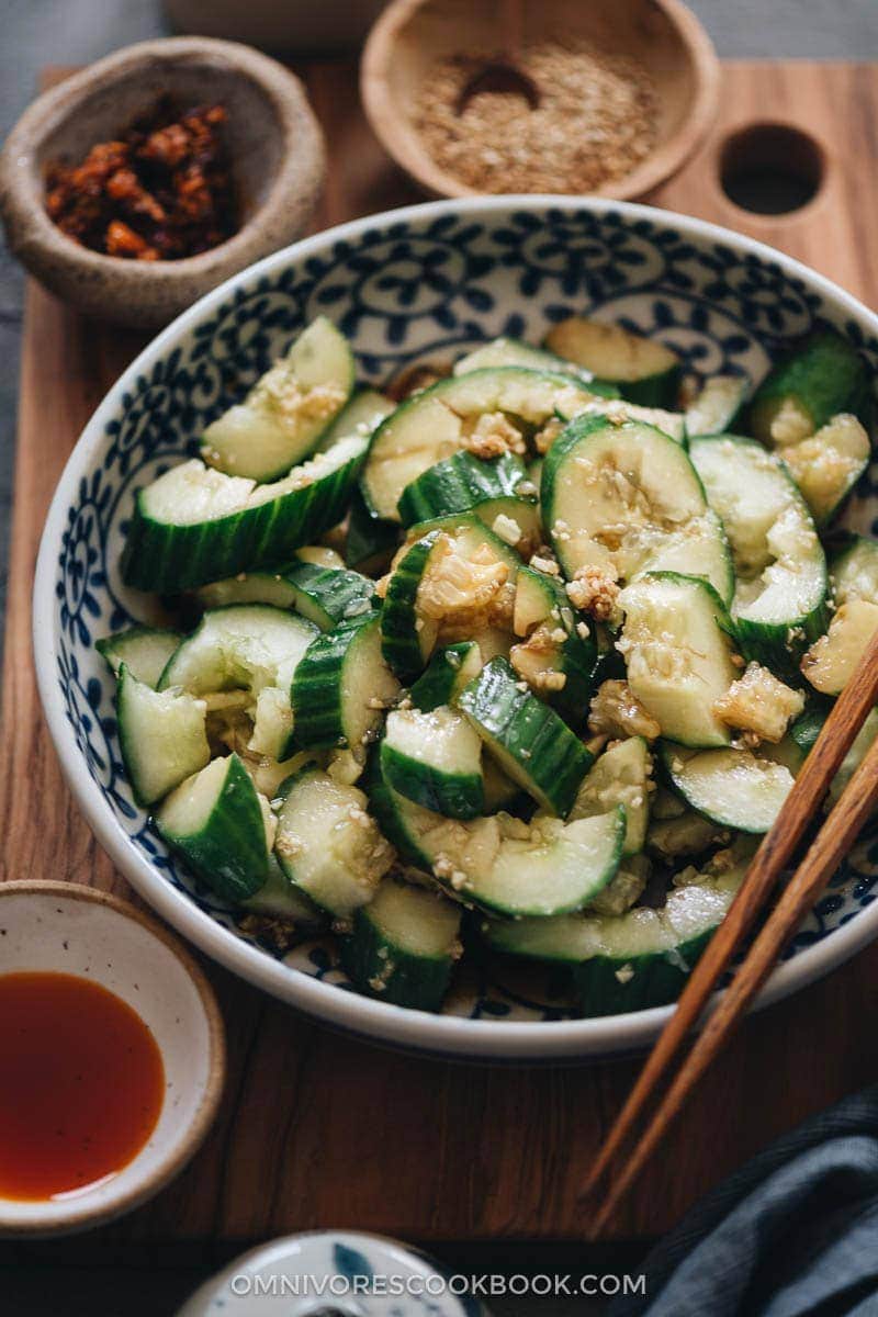 Refreshing salad made with crisp cucumbers, topped with a flavorful sesame dressing
