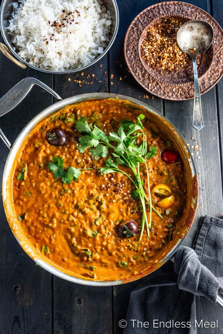 Creamy Coconut Lentil Curry with Crushed Tomatoes and Cilantro