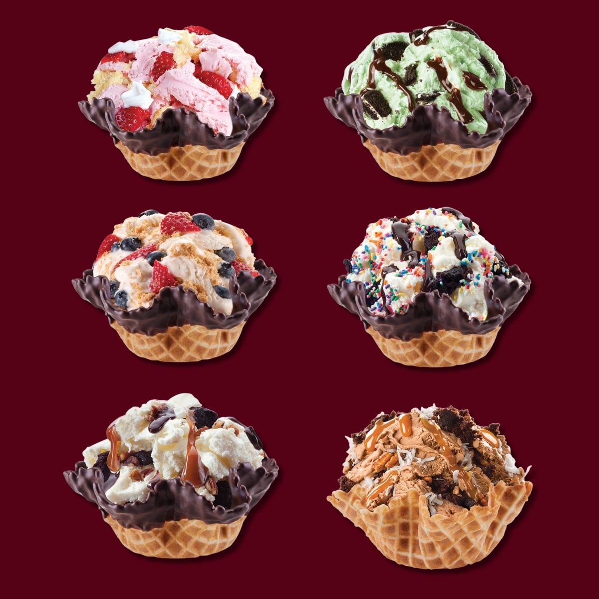 20 Best Cold Stone Flavors, Ranked featuring 6 Cold Stone Ice Cream Waffle Bowls with Different Flavors