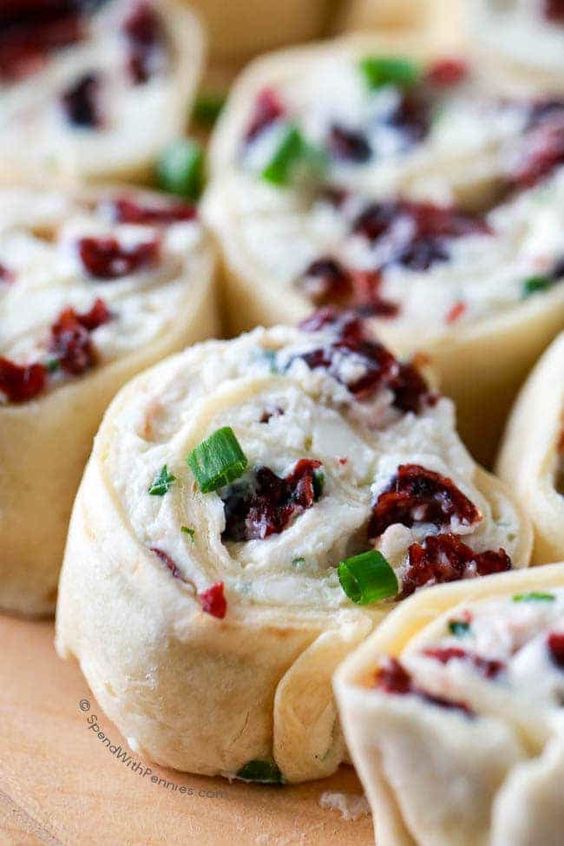 Homemade Cranberry Feta Roll-Ups with Chopped Green Onions