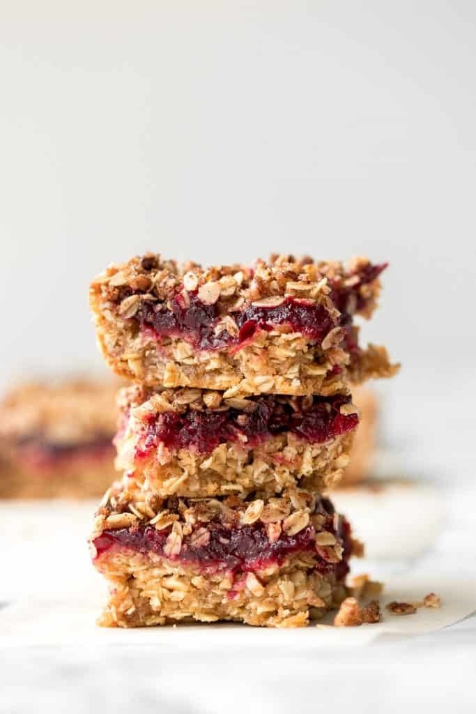 Stack of cranberry sauce bars.
