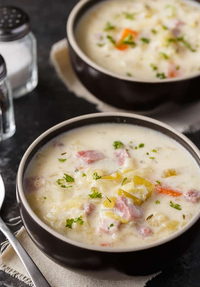 Creamy Cabbage Soup with Carrots, Celery, Ham and Spices
