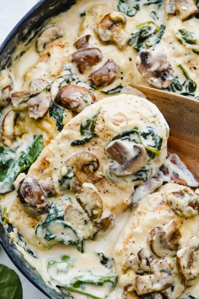 Homemade Creamy Parmesan Garlic Mushroom Chicken with Spinach