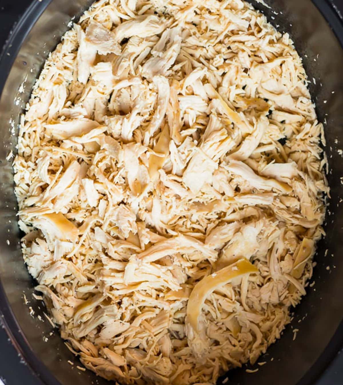 Close up view of Crockpot Shredded Chicken