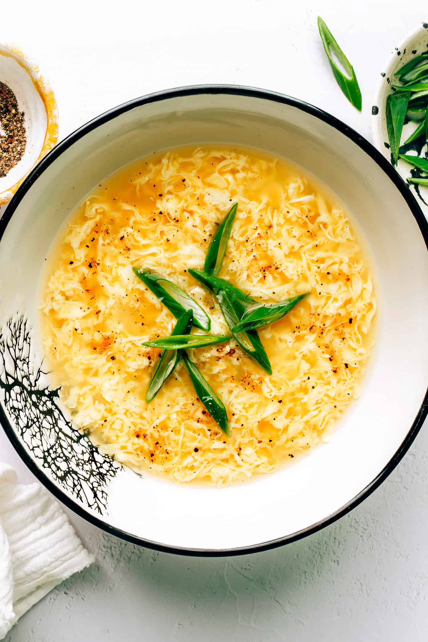 Thick and Savory Egg Drop Soup with Chicken in a Bowl
