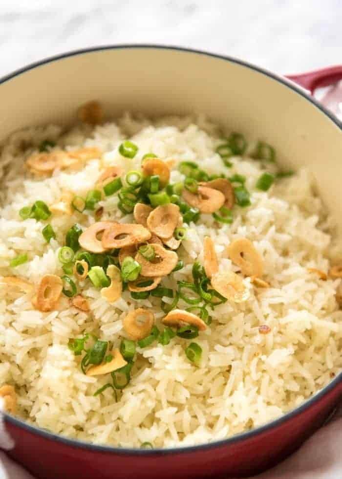 Garlic butter rice in a bowl. 