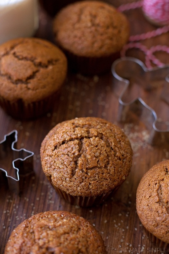Gingerbread muffins on a wooden table. 