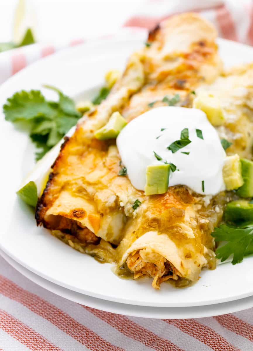 Homemade Chile Chicken Enchiladas with Avocado and Parsley