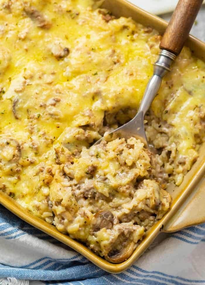 Cheese ground beef and rice casserole