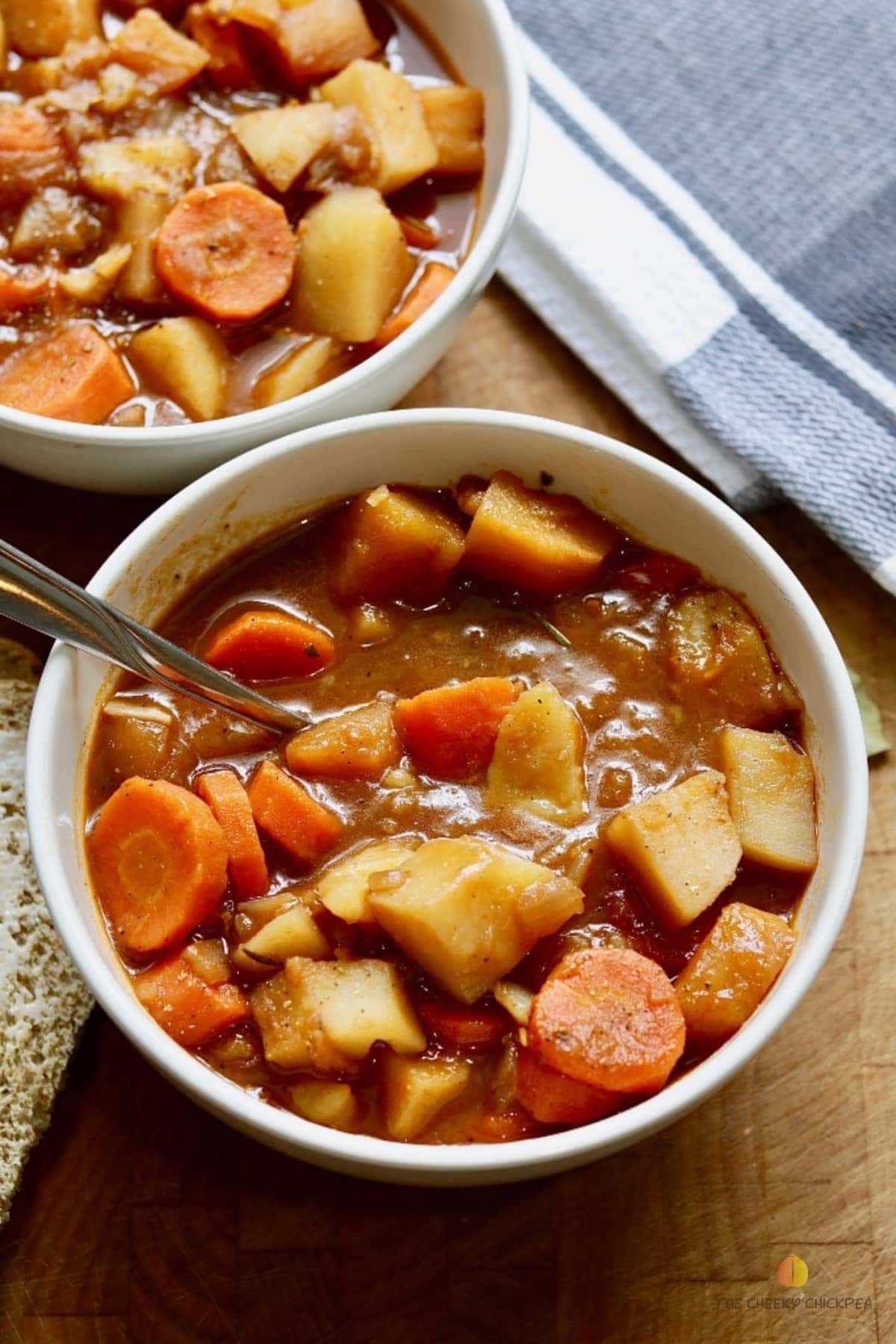 Bowl of homemade Hearty Vegetable Stew with carrots and potatoes