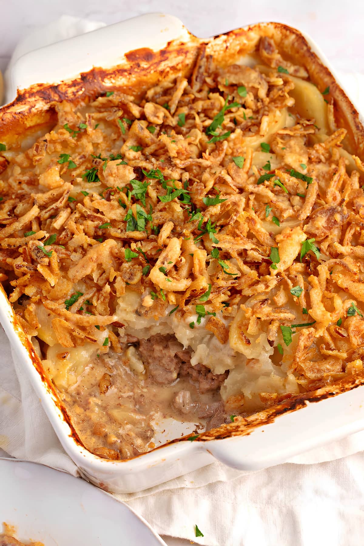 Hobo Casserole with French-Fried Onions and Ground Beef