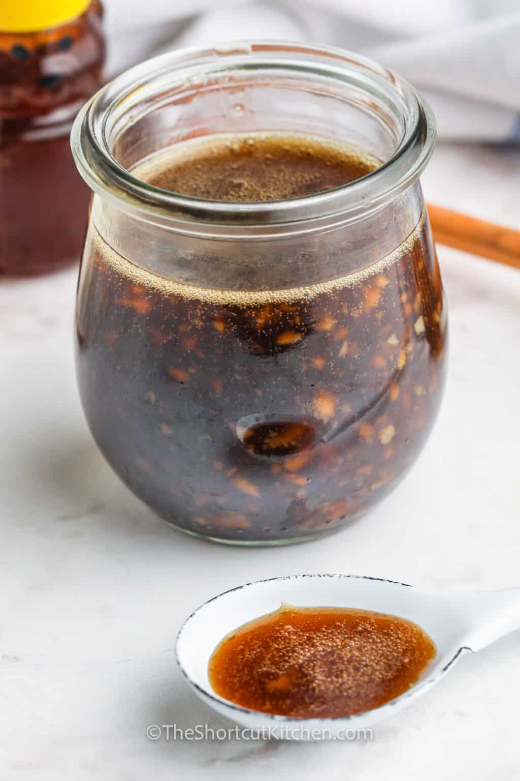 Sweet and Sticky Honey Garlic Sauce in a Glass Container