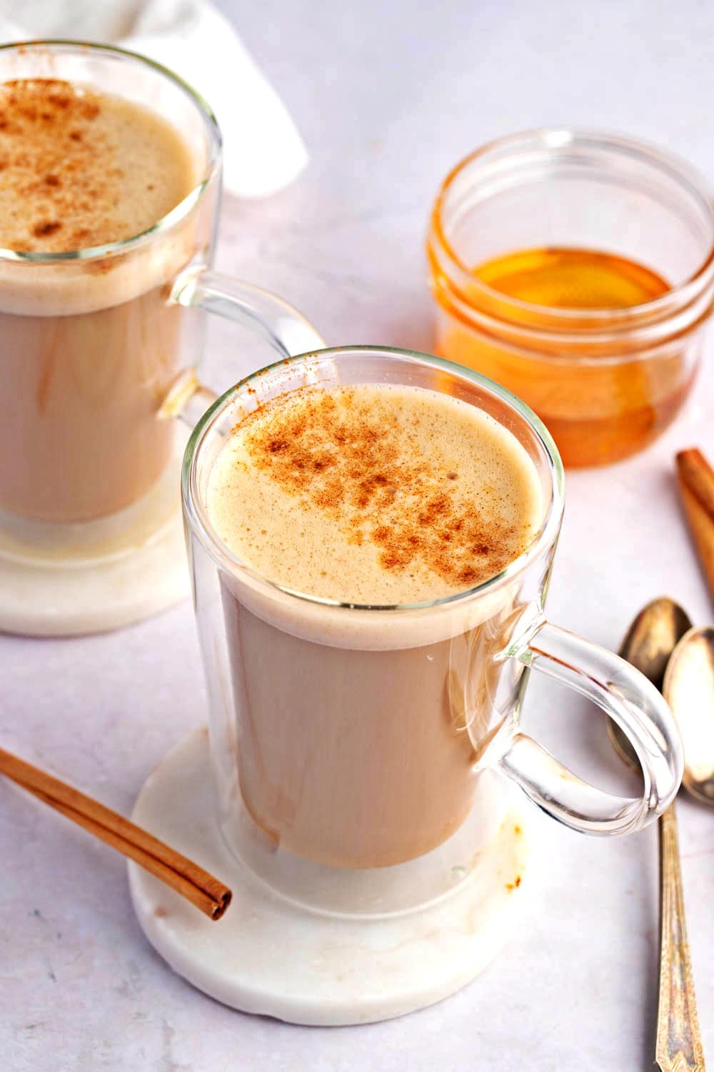 Honey Coffee in Glasses with Cinnamon Stick