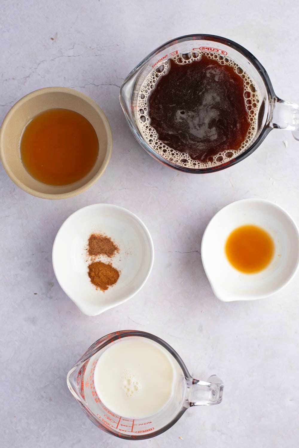 Ingredients for Honey Coffee- Coffee, Honey, Vanilla, Milk, Nutmeg, and Cinnamon